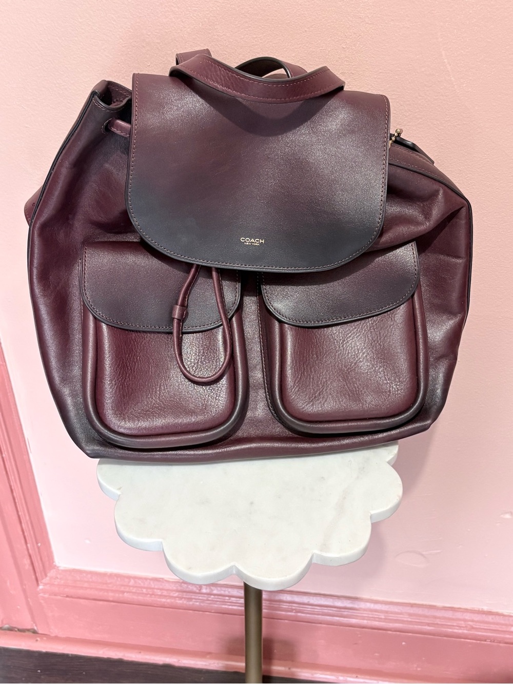 Coach Burgundy Leather Drawstring Backpack